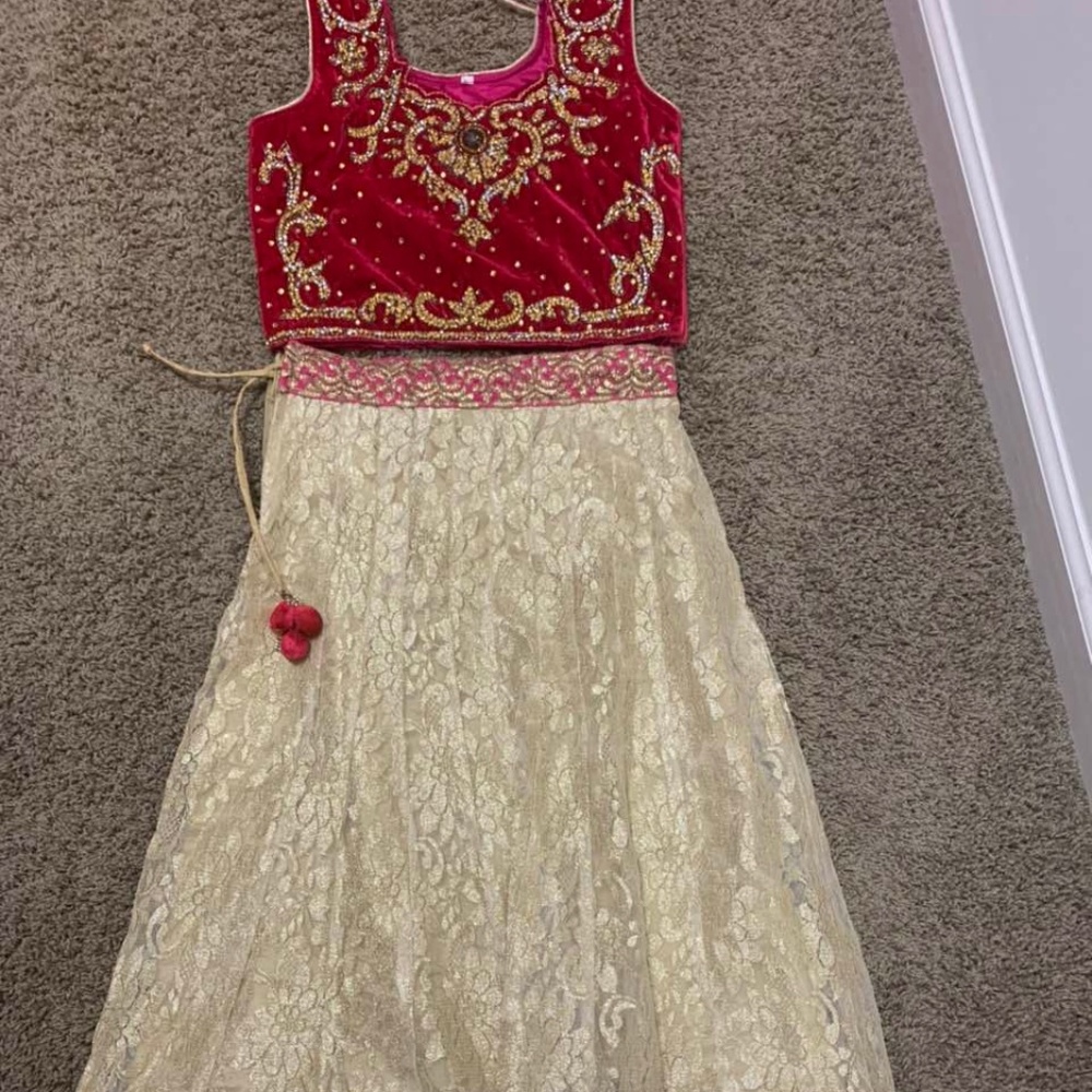 Girls lehenga set in dark pink and net set